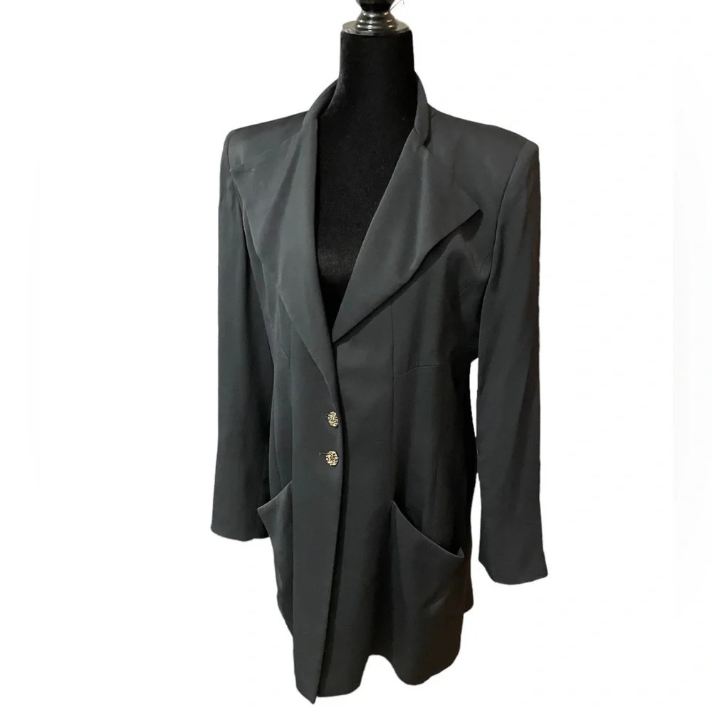 Vintage FENDI 365 Blazer Tuxedo Style Shoulder Pads Logo Buttons IT 46 - Picture 6 of 10